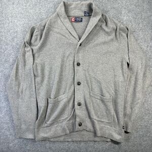 Chaps Sweater Mens Large Gray Shawl Collar Button Front Cotton Cardigan